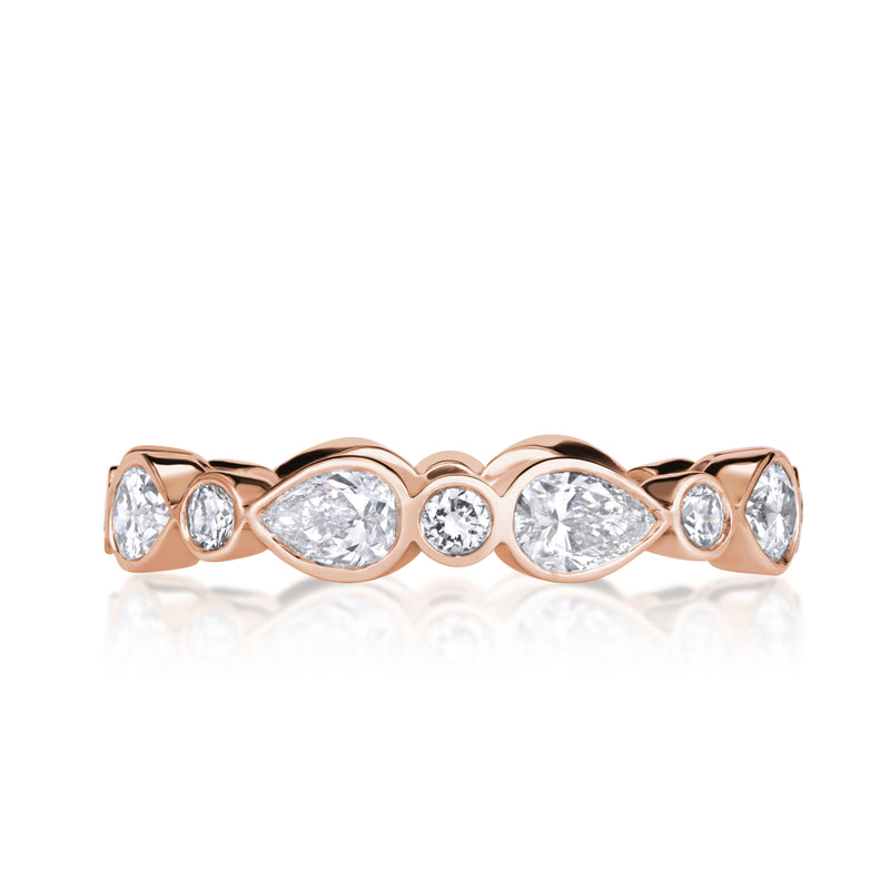 1.80ct Pear Shaped and Round Brilliant Cut Diamond Eternity Band in 18K Rose Gold