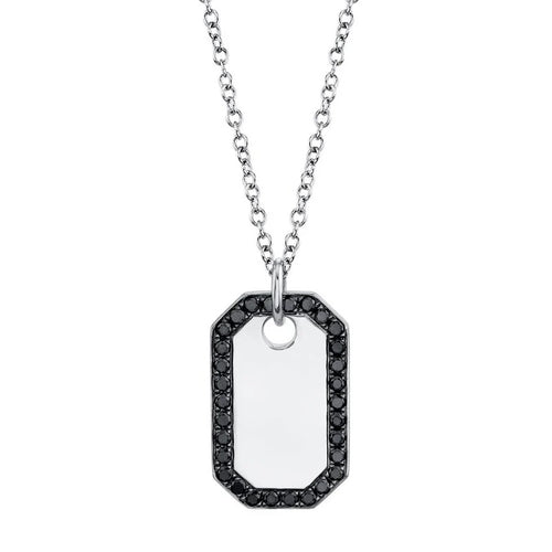 Fancy Black Round Brilliant Cut Diamond Dog Tag Necklace
