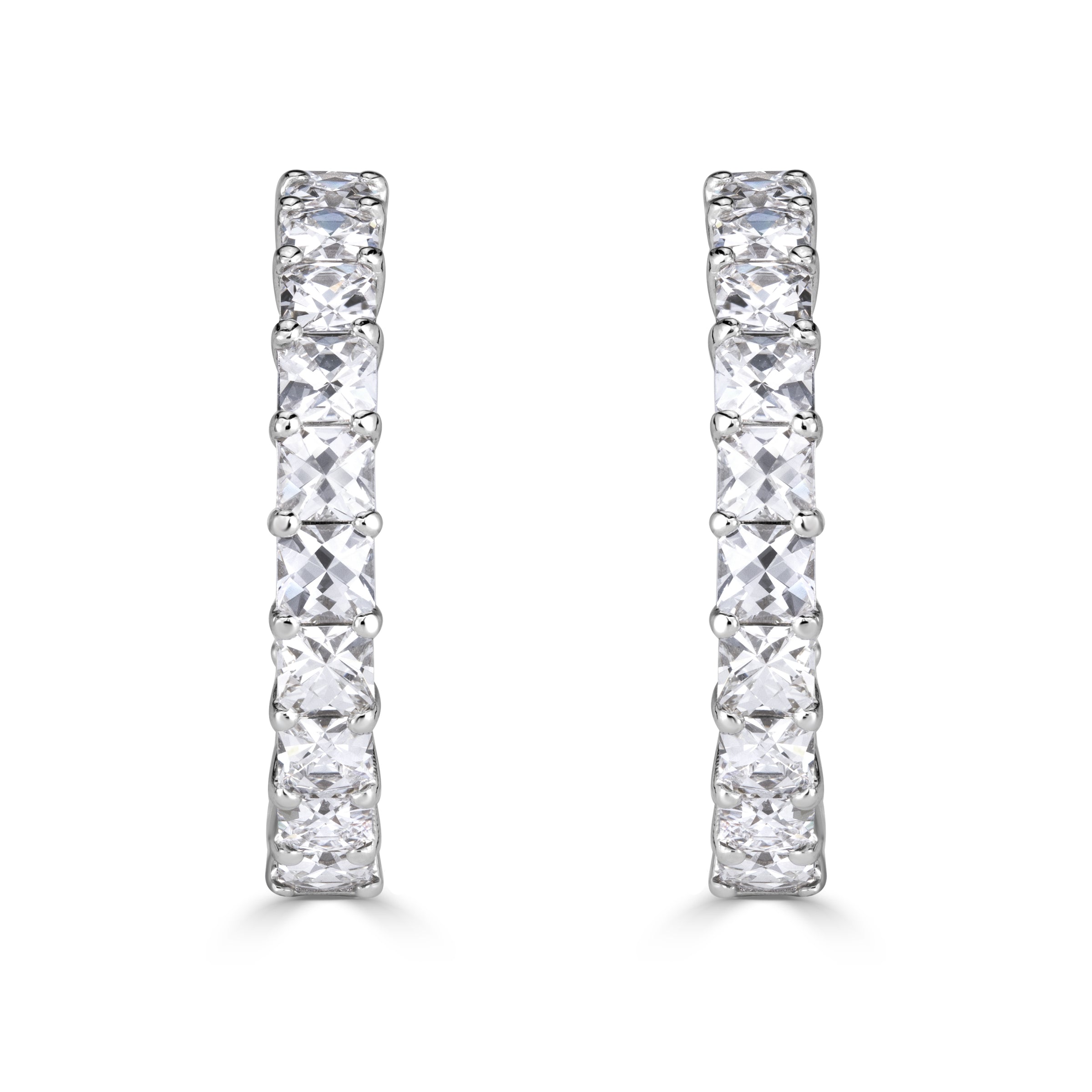 3.76ct Pixel Cut Diamond Hoop Earrings in 18K White Gold