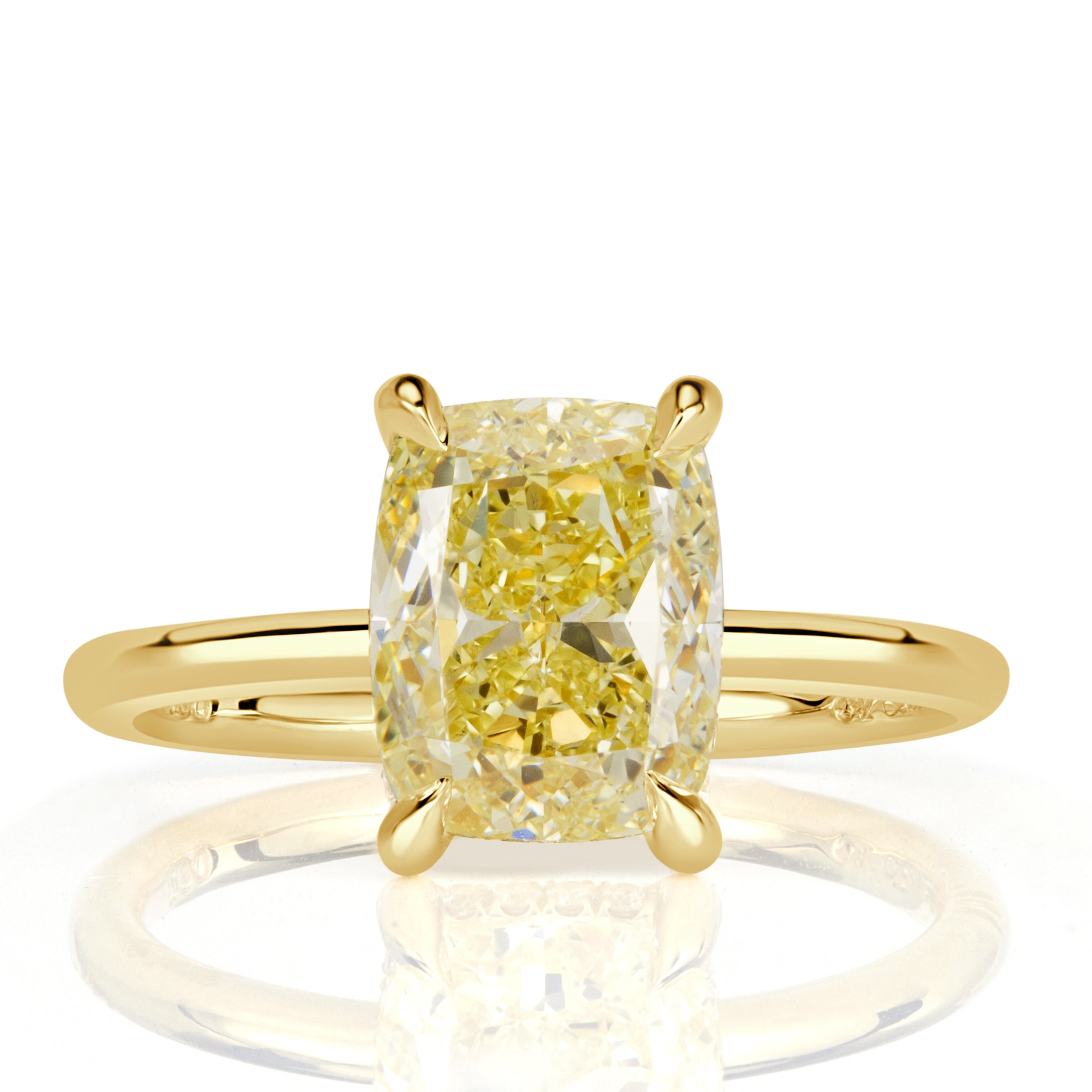 3.13ct Fancy Light Yellow Elongated Cushion Cut Diamond Engagement Ring