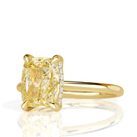 3.13ct Fancy Light Yellow Elongated Cushion Cut Diamond Engagement Ring