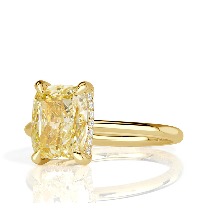 3.13ct Fancy Light Yellow Elongated Cushion Cut Diamond Engagement Ring