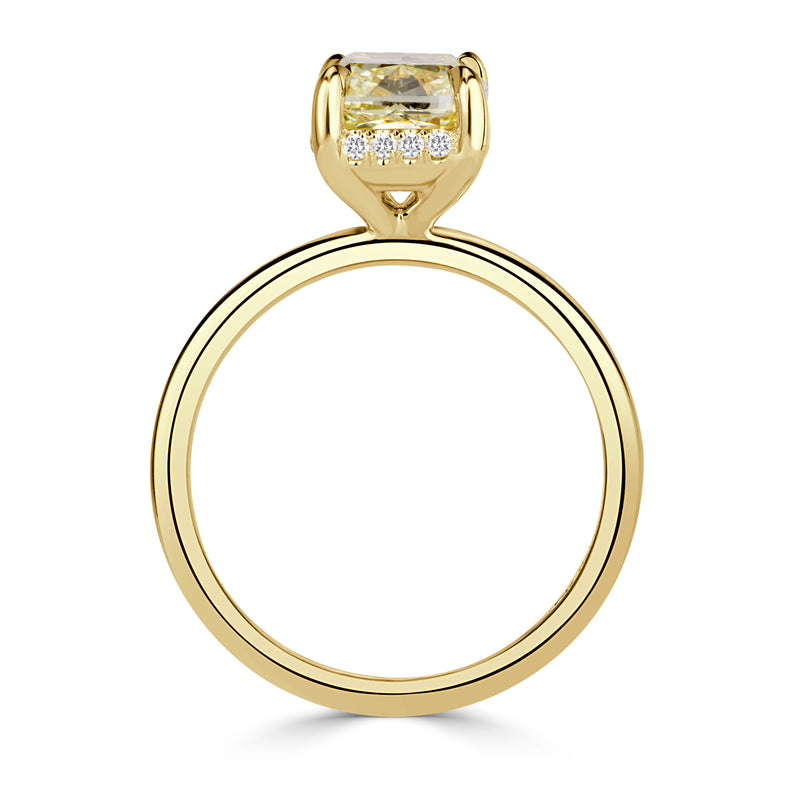 3.13ct Fancy Light Yellow Elongated Cushion Cut Diamond Engagement Ring