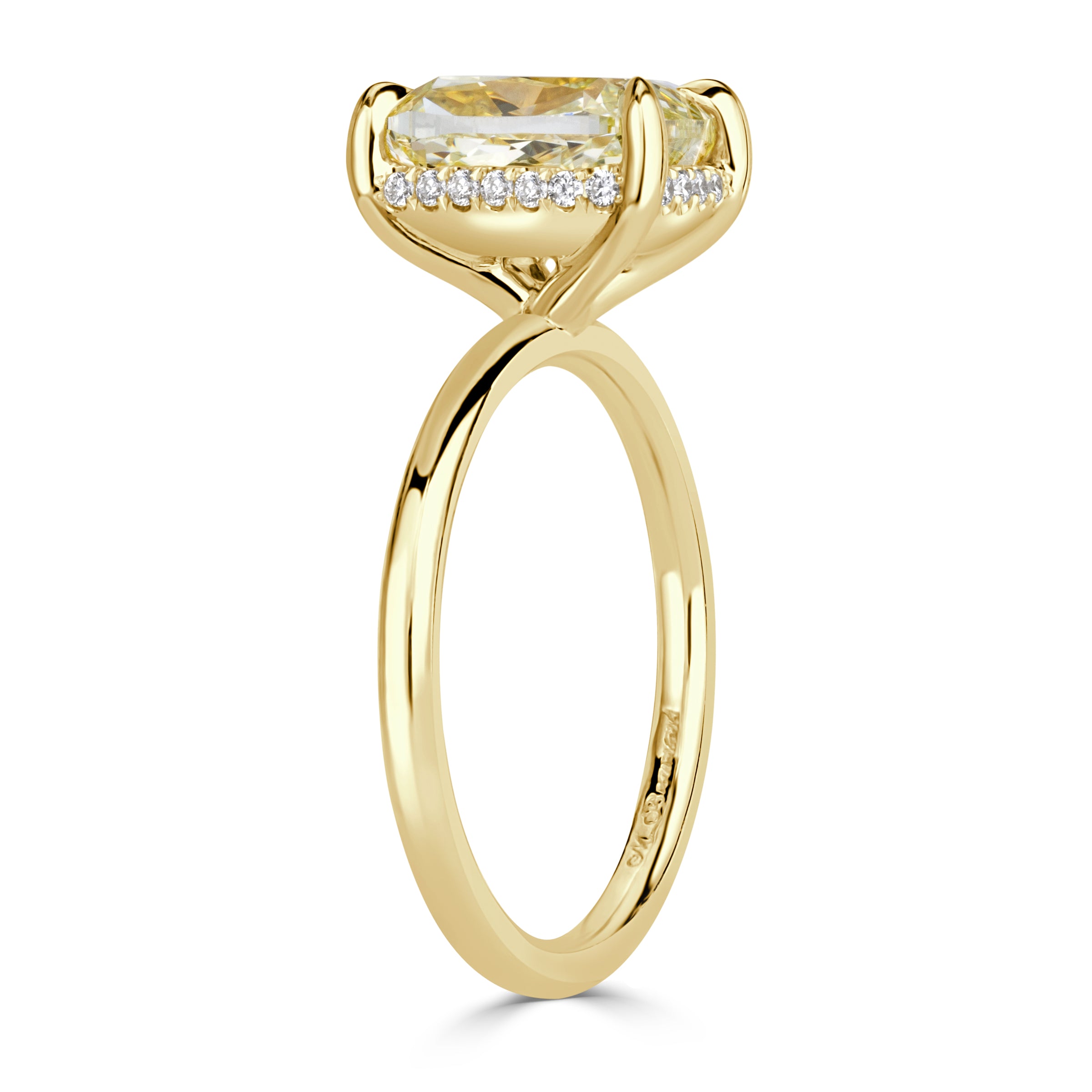 3.13ct Fancy Light Yellow Elongated Cushion Cut Diamond Engagement Ring