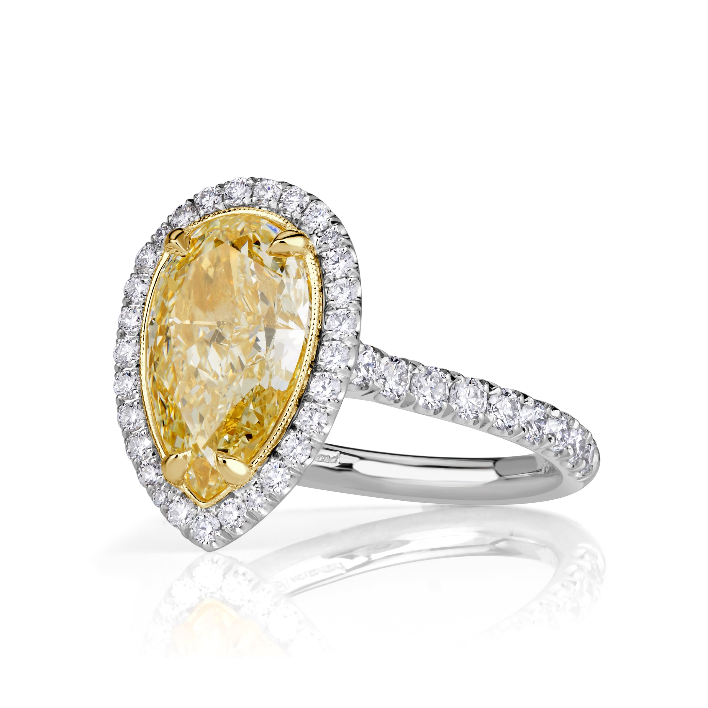 3.75ct Fancy Light Yellow Pear Shaped Diamond Engagement Ring