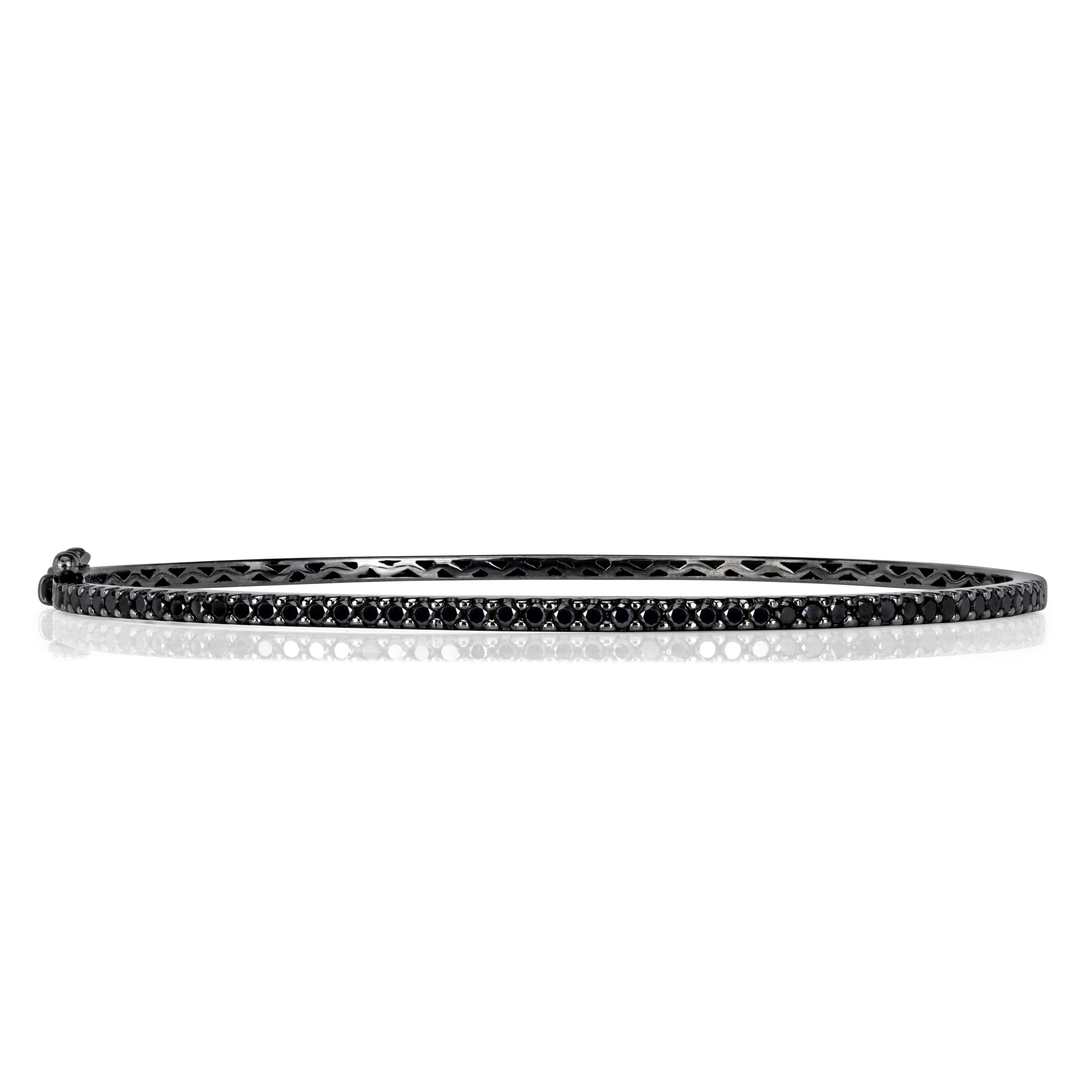 0.85ct Round Brilliant Cut Black Diamond Bangle Bracelet in 18K Black Gold