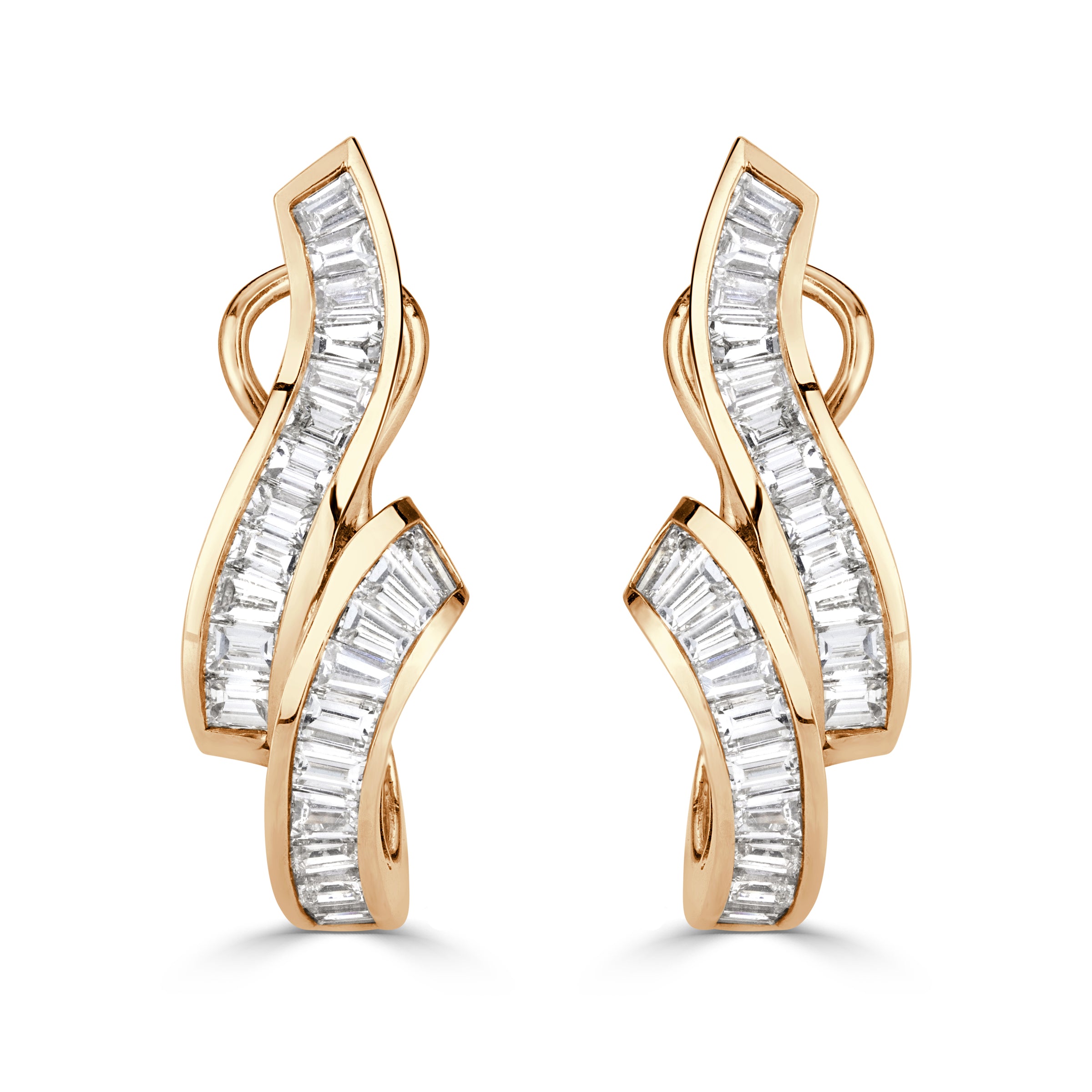 2.20ct Baguette Cut Diamond Earrings in 14K Yellow Gold