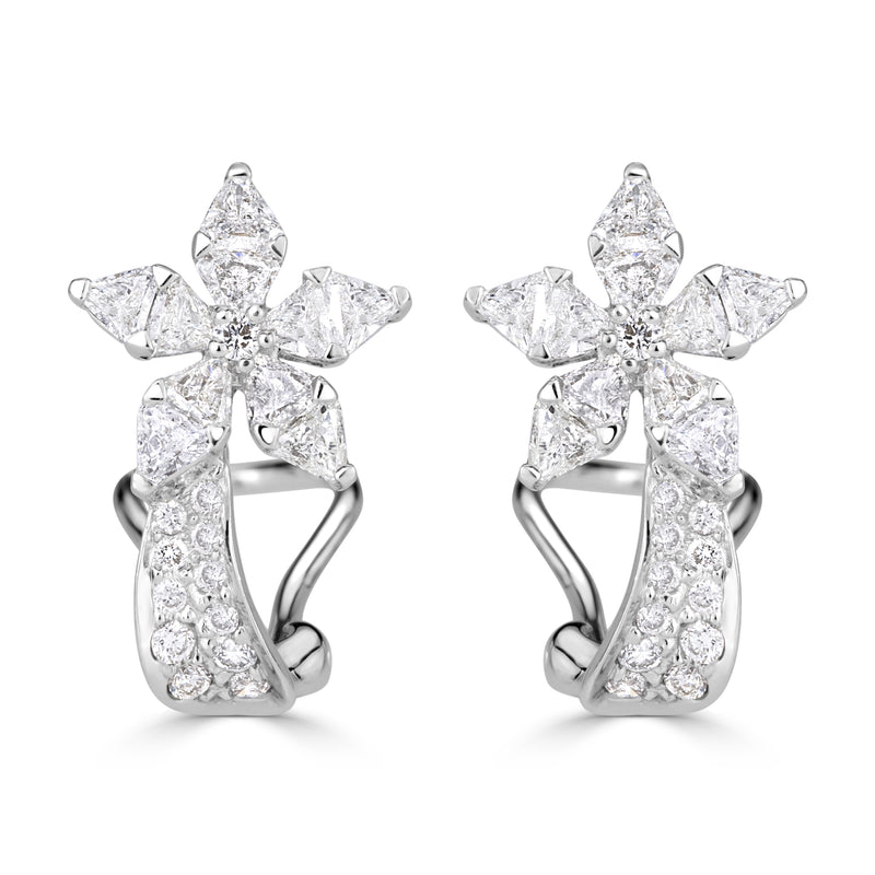 1.40ct Trillion and Round Brilliant Cut Flower Earrings in 18K White Gold