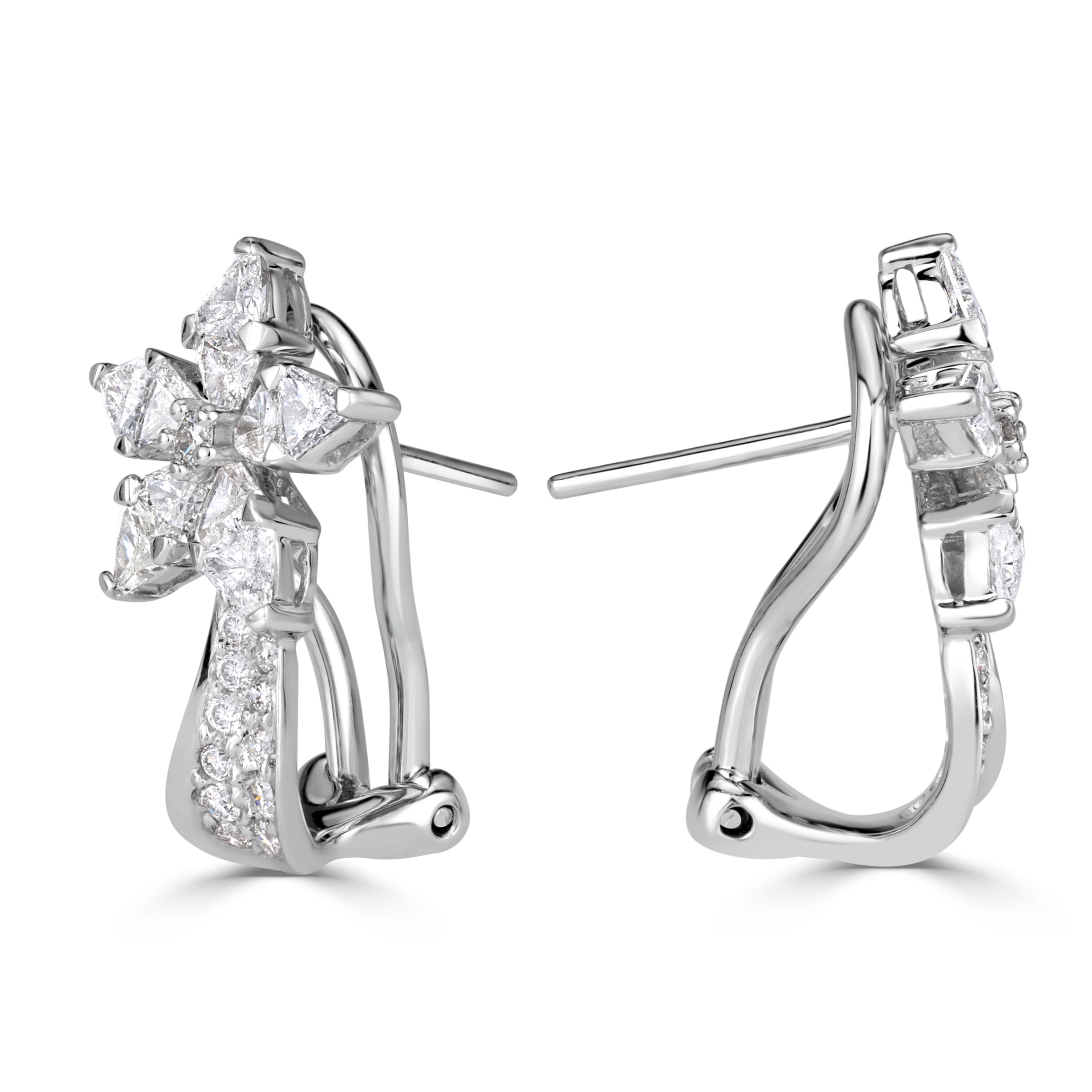 1.40ct Trillion and Round Brilliant Cut Flower Earrings in 18K White Gold