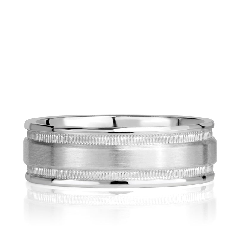 Satin Center Milgrain Groove Edge Men's Wedding Band 7mm