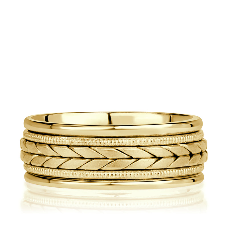 Satin Chevron Milgrain Detail Men's Wedding Band 7.5mm