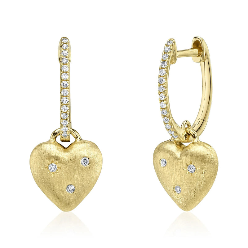 0.10ct Diamond Heart Charm Huggie Hoop Earrings