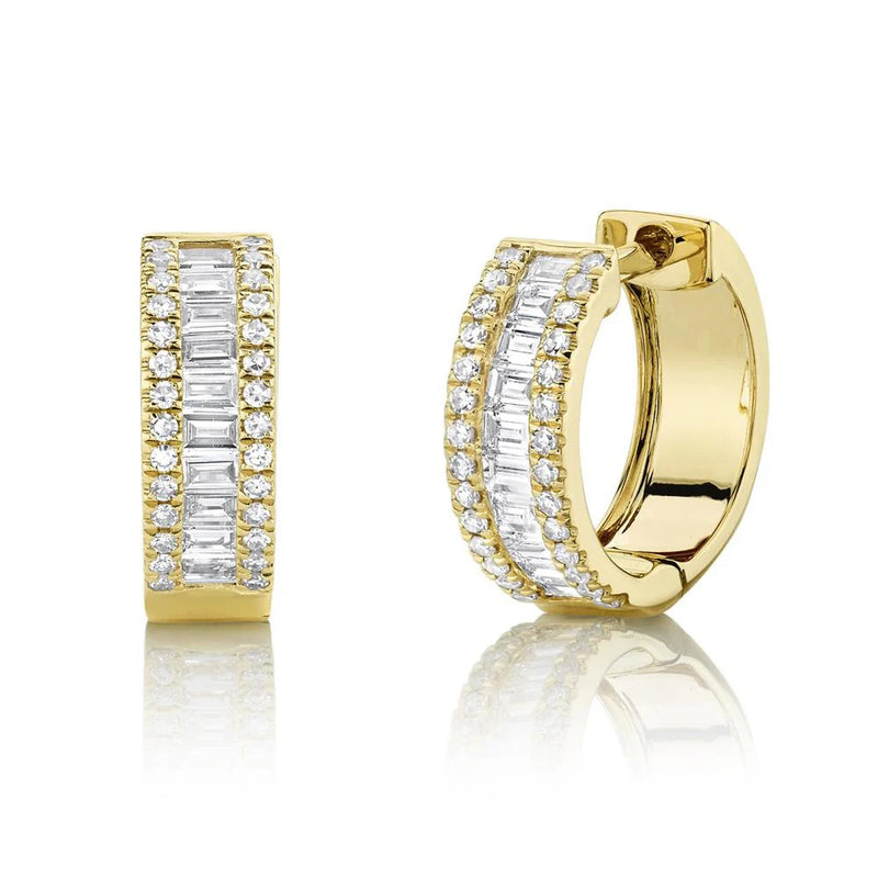 0.49ct Baguette Cut And Round Brilliant Cut Diamond Huggie Earrings