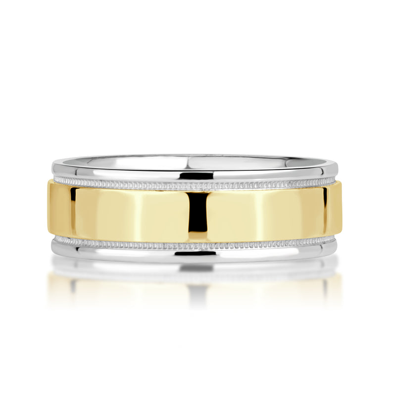 Men's High Polish Milgrain Groove Flat Wedding Band 4.5mm