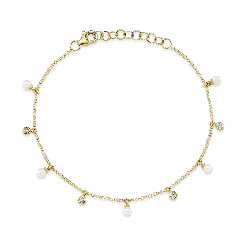 0.04ct Round Brilliant Cut Diamond and Pearl Bracelet