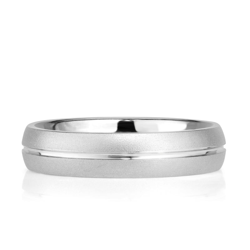 Men’s Domed Sandblast Finish Grooved Center Wedding Band 5mm