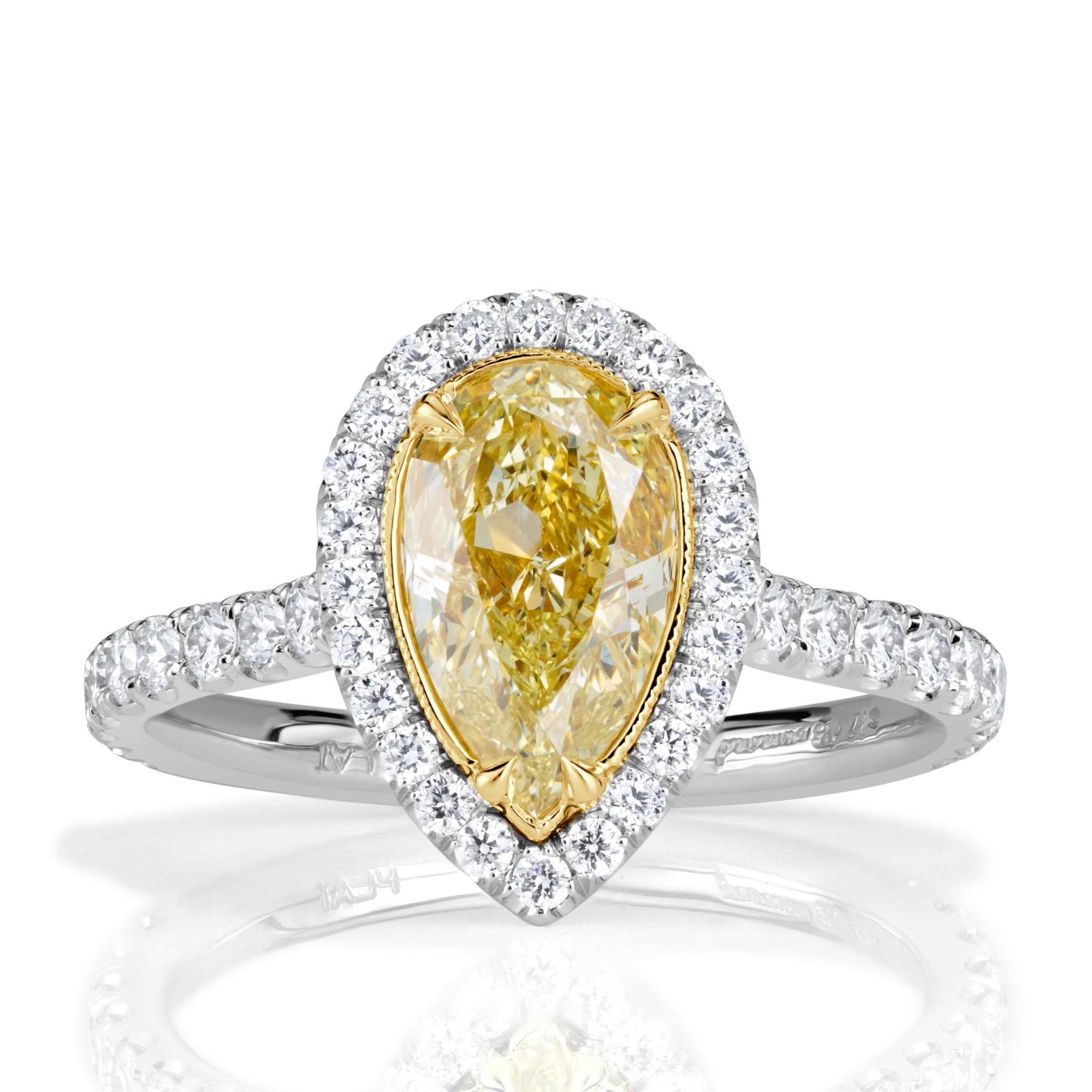 2.47ct Fancy Yellow Pear Shaped Diamond Engagement Ring