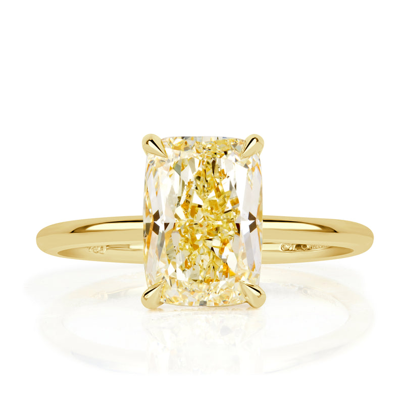 3.14ct Fancy Light Yellow Cushion Cut Diamond Engagement Ring