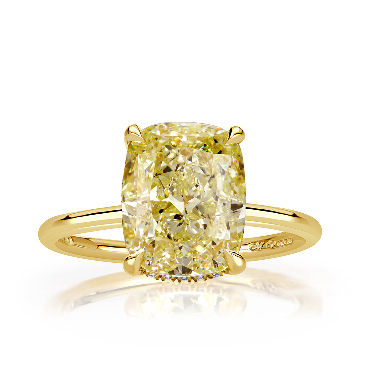 4.11ct Cushion Cut Fancy Light Yellow Diamond Engagement Ring