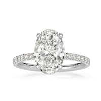 Oval Cut Lab Diamond ring with pave diamond band and hidden halo in 18k or platinum
