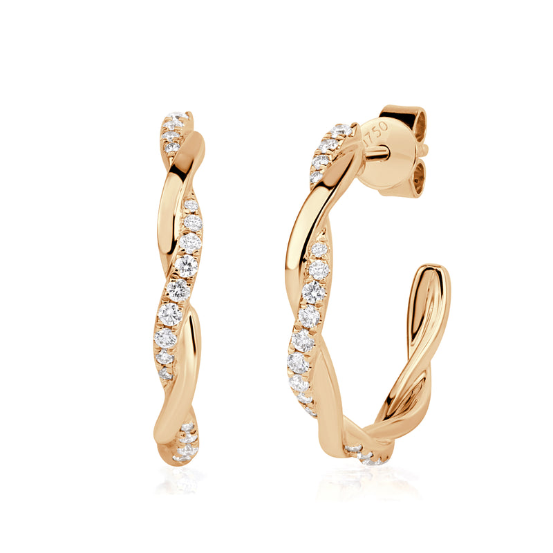 0.20ct Round Brilliant Cut Diamond Pave Twist Hoop Earrings