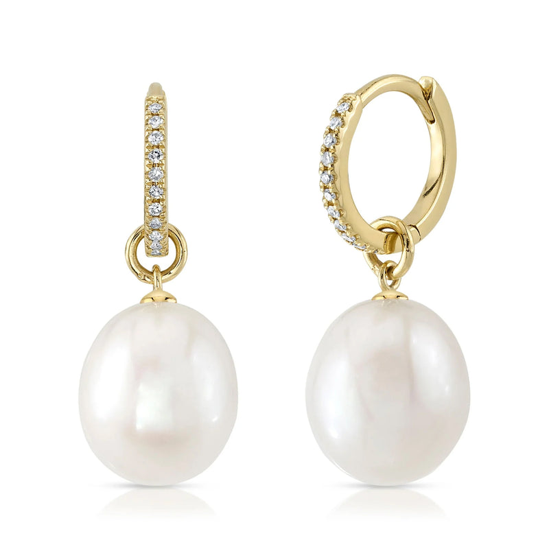 0.06ct Round Brilliant Cut Diamond Huggie Earrings with Pearl Drop