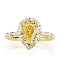 2.16ct Pear Shaped Fancy Intense Yellow Lab Grown Diamond Engagement Ring