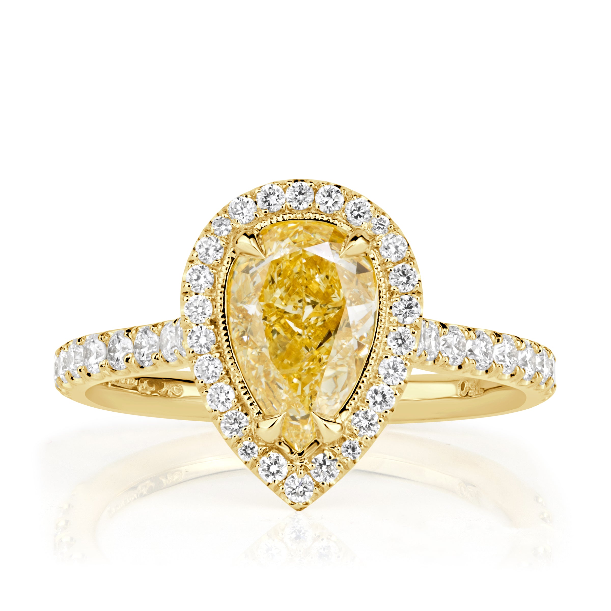 2.16ct Pear Shaped Fancy Intense Yellow Lab Grown Diamond Engagement Ring