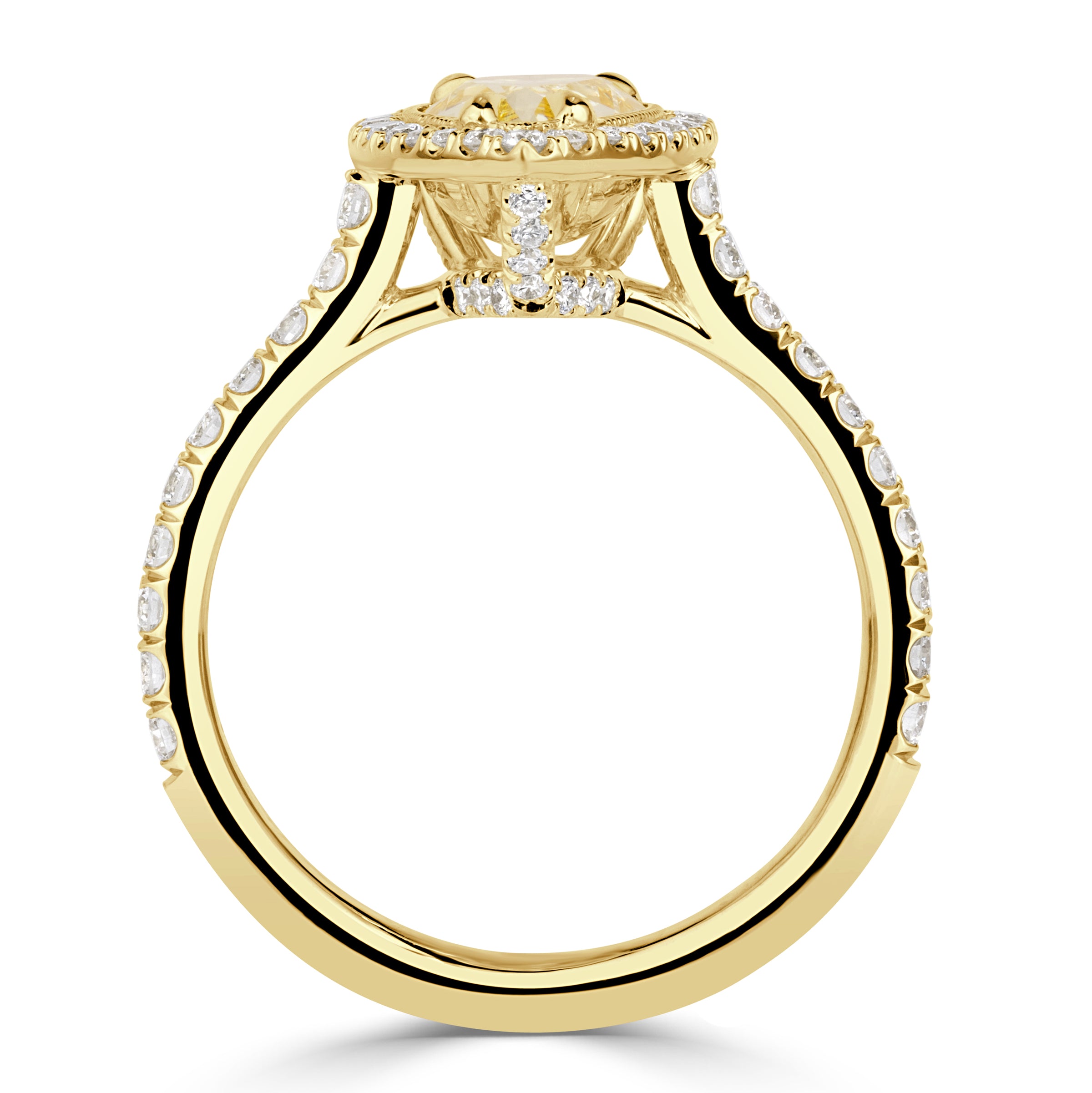 2.16ct Pear Shaped Fancy Intense Yellow Lab Grown Diamond Engagement Ring