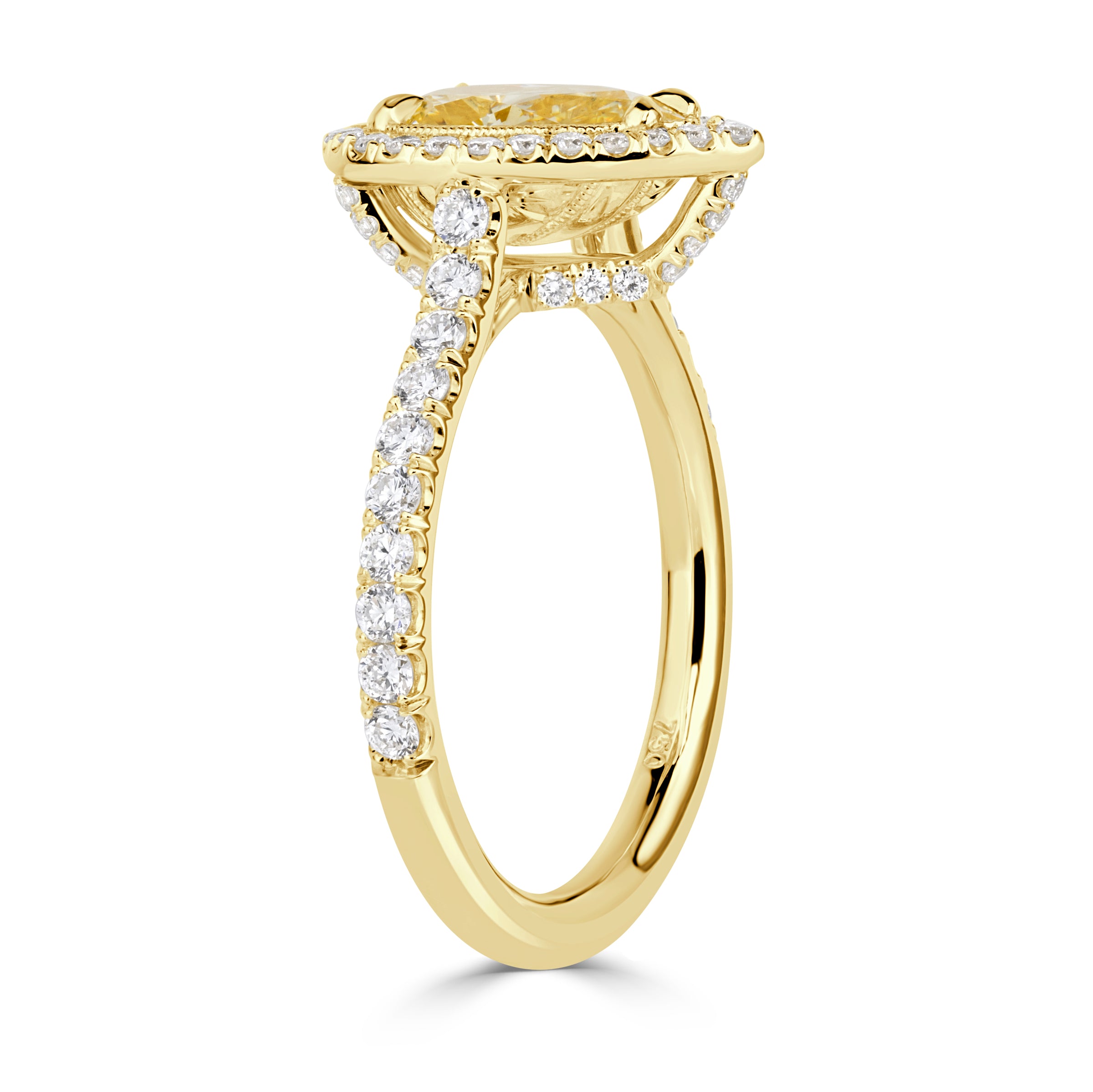 2.16ct Pear Shaped Fancy Intense Yellow Lab Grown Diamond Engagement Ring