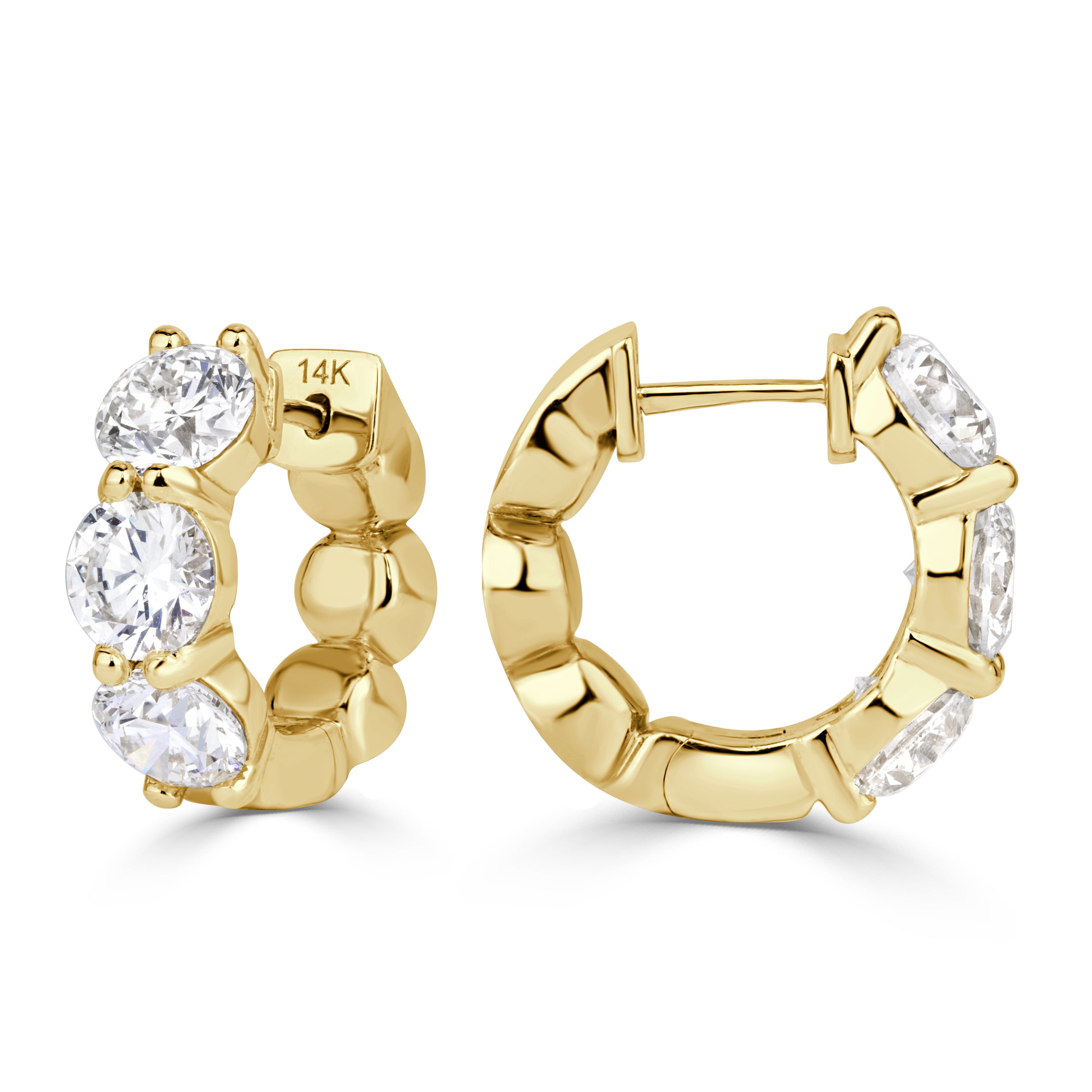 3.06ct Round Brilliant Cut Diamond Huggie Hoop Earrings