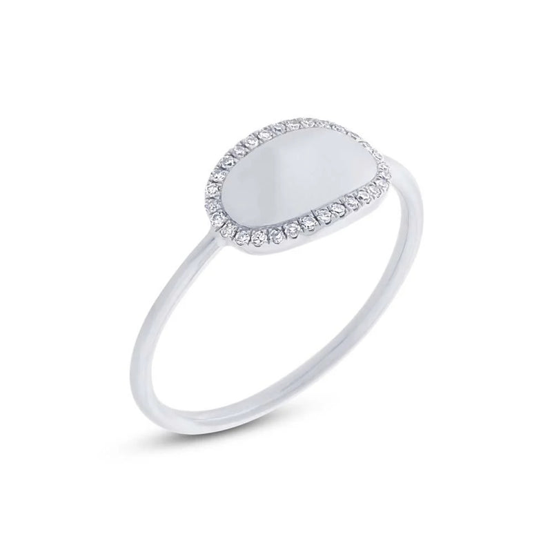 0.08ct Round Cut Diamond Signet Ring in 14k White Gold