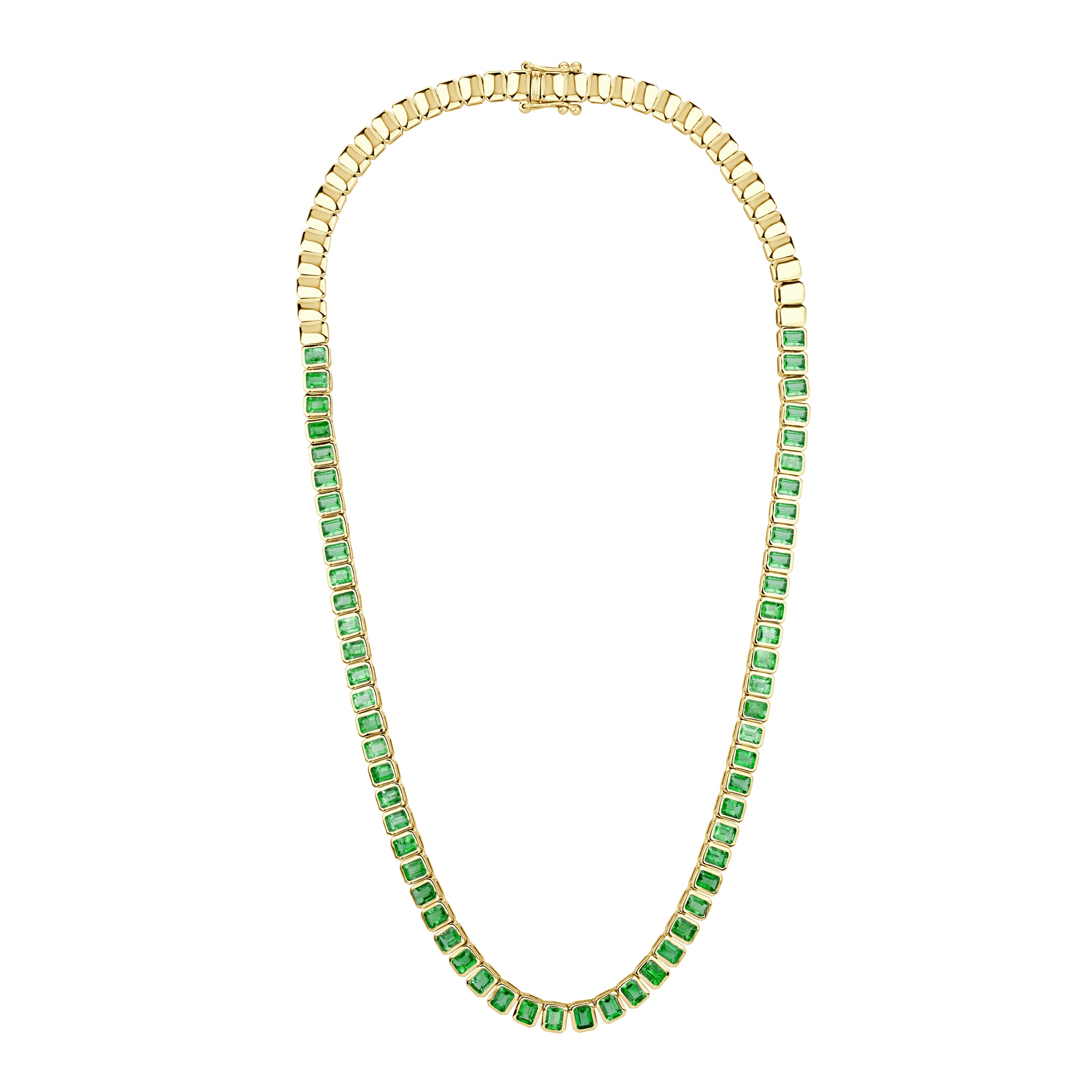12.52ct Emerald Cut Green Emerald Bezel Set Tennis Necklace