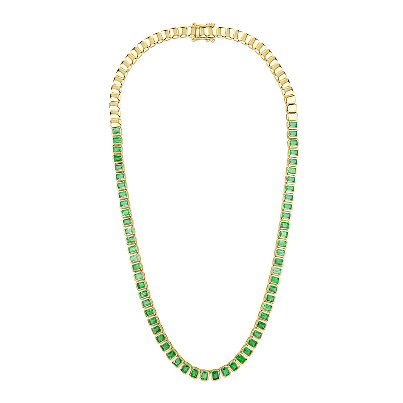 12.52ct Emerald Cut Green Emerald Bezel Set Tennis Necklace