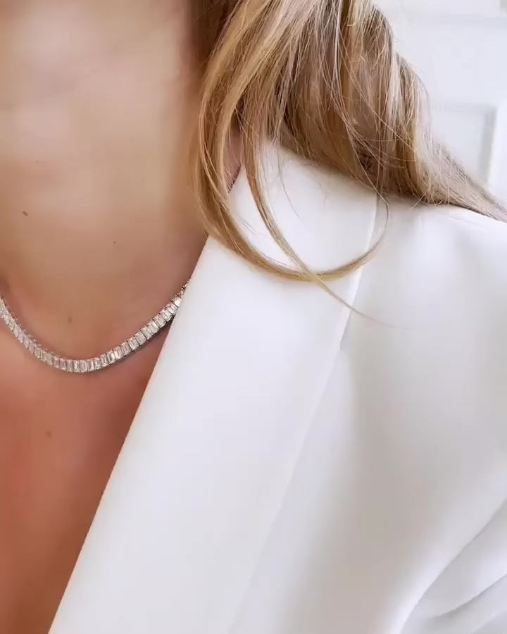 31.82ct Emerald Cut Diamond Tennis Necklace in 18k White Gold