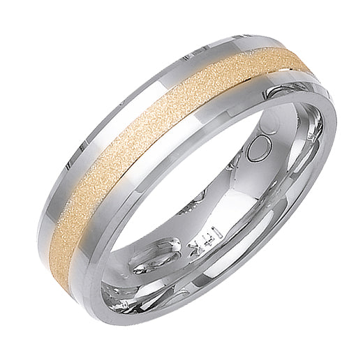 Men's Two-Tone Sandblasted Wedding Band in 14k White and Yellow Gold 6.0mm