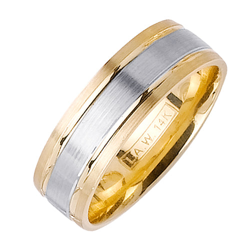 Men's Two-Tone Satin Finish Wedding Band in 14k Yellow and White Gold 7.0mm