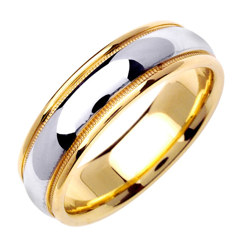 Men's Two-Tone Domed Wedding Band in 14k Yellow and White Gold 6.5mm