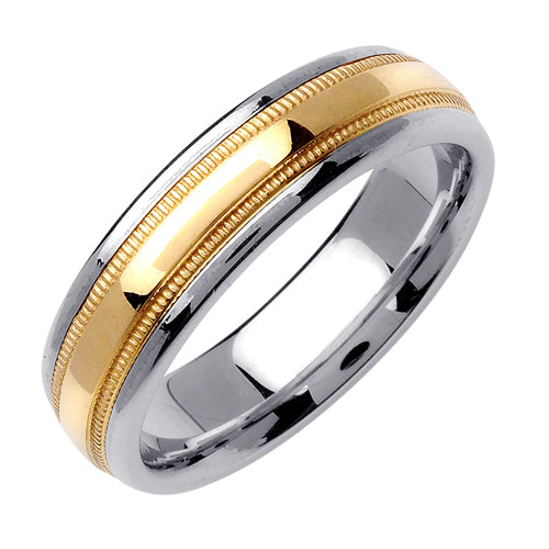 Men's Two-Tone Domed Wedding Band in 18k White and Yellow Gold 6.0mm