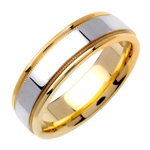 Men's Two-Tone Flat Wedding Band in 14k Yellow and White Gold 6.5mm
