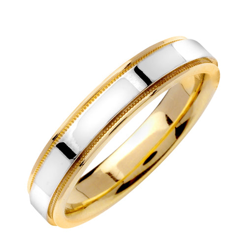 Men's Two-Tone Flat Wedding Band in 18k Yellow and White Gold 4.5mm