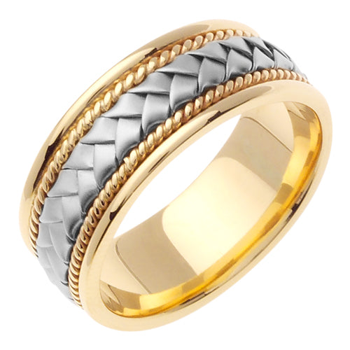 Men's Hand Braided Two-Tone Wedding Band in 14k Yellow and White Gold 8.5mm