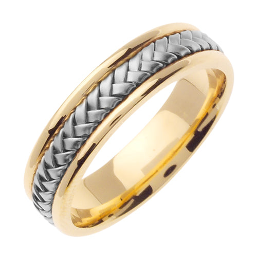 Men's Hand Braided Two-Tone Wedding Band in 18k Yellow and White Gold 5.5mm