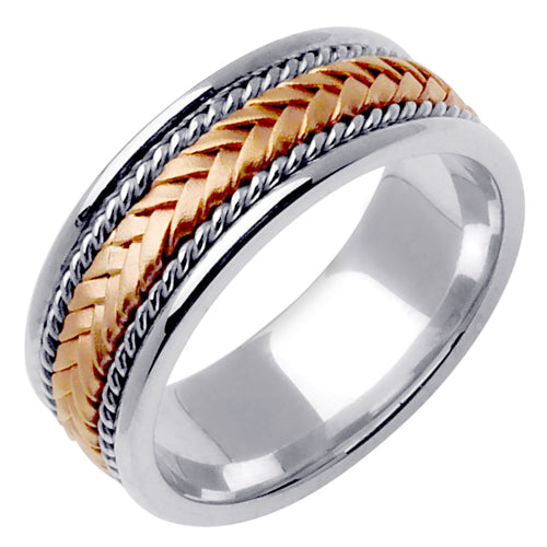 Men's Hand Braided Two-Tone Wedding Band in 14k Rose and White Gold 8.0mm