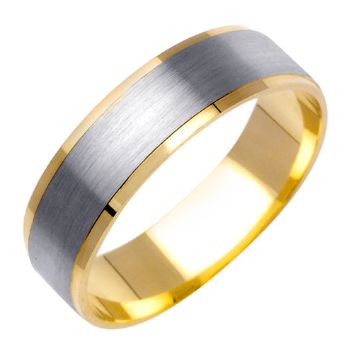 Men's Two-Tone Satin Finish Wedding Band in 14k Yellow and White Gold 6.0mm