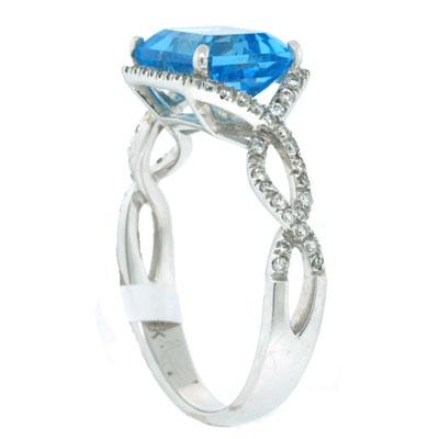 3.40ct Blue Topaz Emerald Cut Stone Diamond Ring