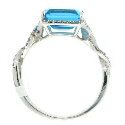 3.40ct Blue Topaz Emerald Cut Stone Diamond Ring