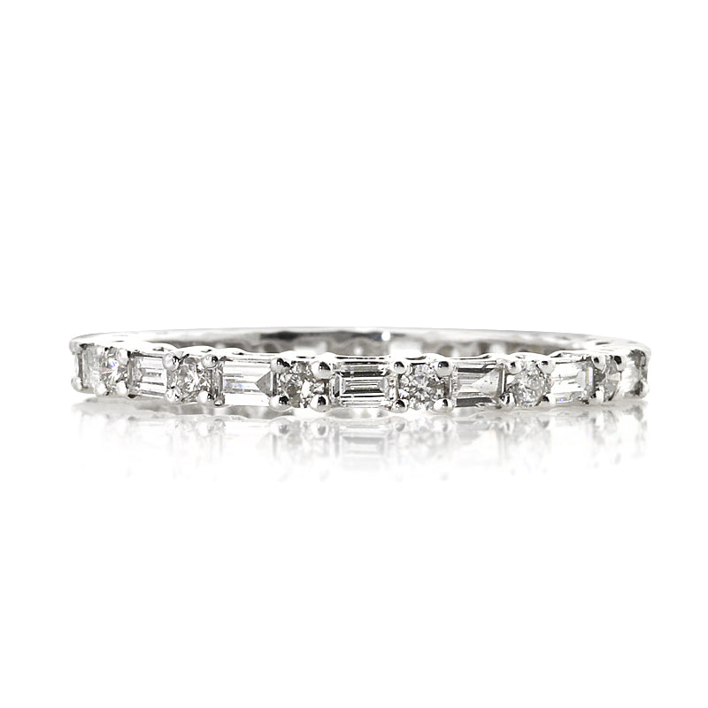 0.85ct Baguette Cut and Round Brilliant Cut Diamond Eternity Band in 18k White Gold