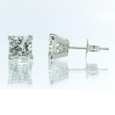 3.03ct Princess Cut Diamond Stud Earrings