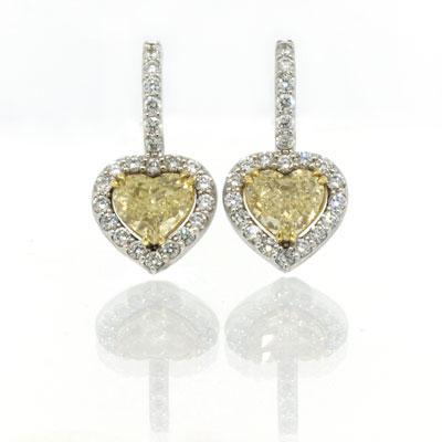 3.14ct Fancy Yellow Heart Shaped Diamond Earrings